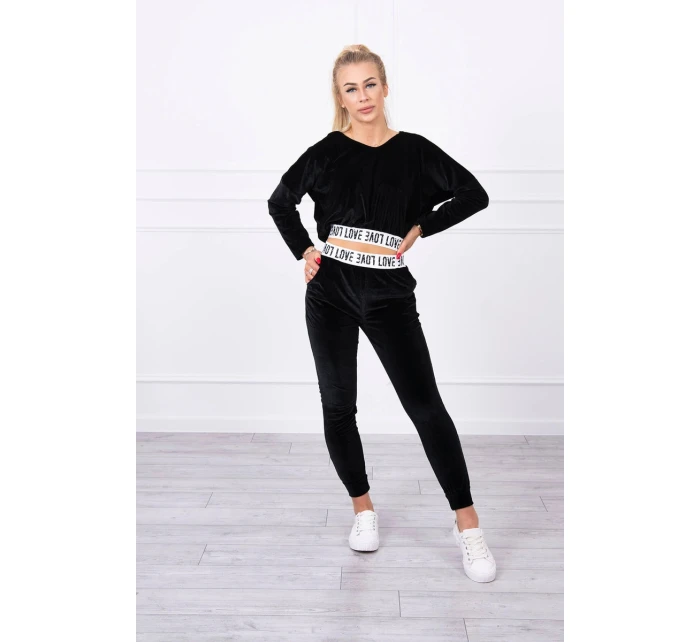 Velúrová súprava s kapucňou čierna