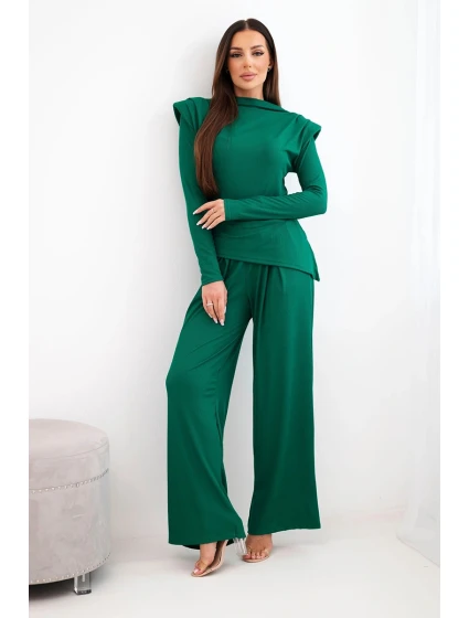 Dámský bavlněný komplet s a kalhotami střihu zelený model 21924485 - K-Fashion Dámský bavlněný komplet s a kalhotami střihu zelený model 21924485 - K-Fashion