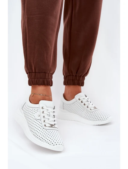 Damskie Skórzane Buty Sportowe Vinceza 79532 Białe