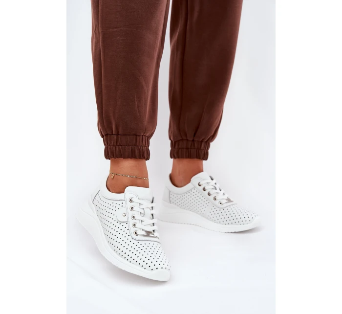 Damskie Skórzane Buty Sportowe Vinceza 79532 Białe