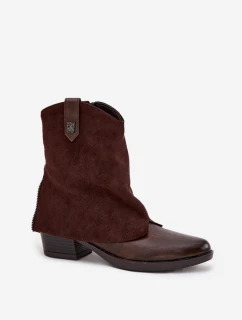 Ocieplane Botki Kowbojki Na Obcasie Czekoladowe Sylvette