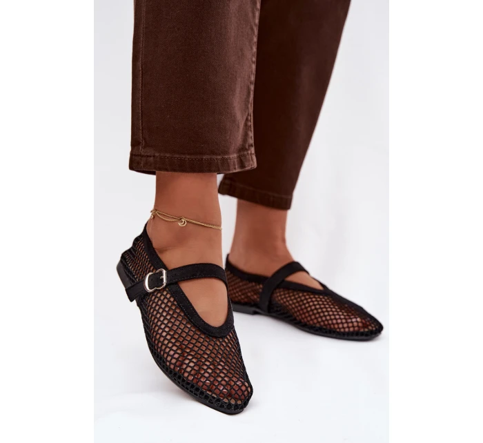 Síťované baleríny s páskem černé Pherina