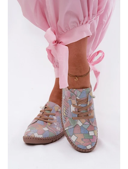 Vzorované vzorované dámské polobotky z přírodního semiše vícebarevné model 22123289 - Boto