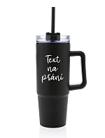 TEXT NA PŘÁNÍ - černý cestovní termohrnek s průhledným víčkem 900 ml