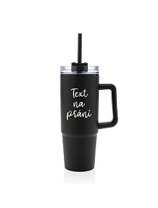 TEXT NA PŘÁNÍ - černý cestovní termohrnek s průhledným víčkem 900 ml