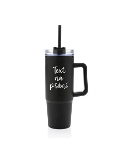 TEXT NA PŘÁNÍ - černý cestovní termohrnek s průhledným víčkem 900 ml