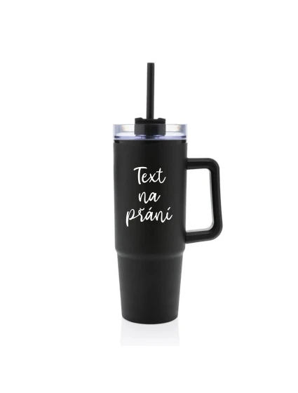 TEXT NA PŘÁNÍ - černý cestovní termohrnek s průhledným víčkem 900 ml