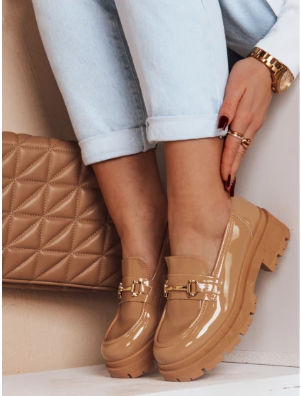 Dámské lakované mokasíny khaki model 21983972 - Dstreet Dámské lakované mokasíny khaki model 21983972 - Dstreet