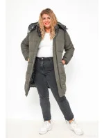 Čierno-haki hrubšia obojstranná dámska zimná bunda (V768g)