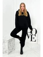 Izolovaná bavlnená súprava, mikina s vyšívacími + nohavicami čierny Izolovaná bavlnená súprava, mikina s vyšívacími + nohavicami čierny