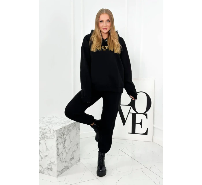 Izolovaná bavlnená súprava, mikina s vyšívacími + nohavicami čierny Izolovaná bavlnená súprava, mikina s vyšívacími + nohavicami čierny
