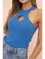 Dámská model 21217861 blůza s výřezem a ozdobnou sponou chabrová - K-Fashion