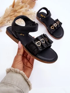 Dziecięce Sandałki Z Serduszkami Na Rzep Czarne Havana