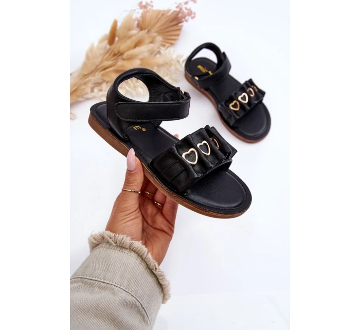 Dziecięce Sandałki Z Serduszkami Na Rzep Czarne Havana Dziecięce Sandałki Z Serduszkami Na Rzep Czarne Havana