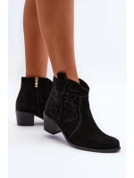 Zazoo 3426 Damskie Zamszowe Botki Kowbojki Czarne