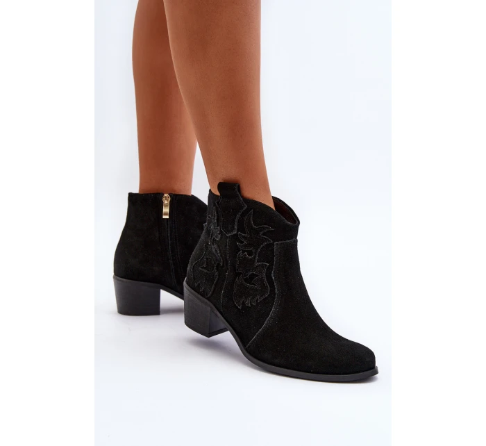 Zazoo 3426 Damskie Zamszowe Botki Kowbojki Czarne