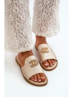 Eleganckie Klapki Damskie Błyszczące Z Ozdobą S.Barski KV27-050 Złote