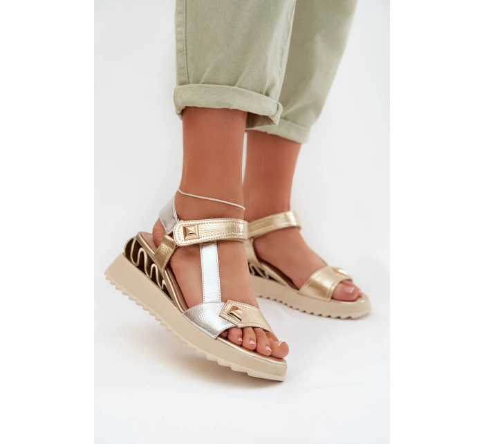 Kožené dámské sandály na platformě D&A CR61-3078 Zlaté