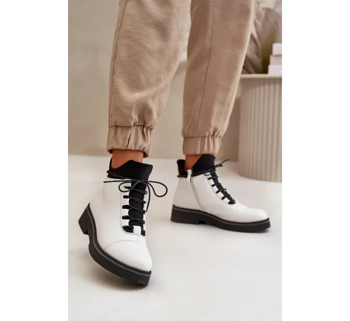 Dámske zateplené členkové topánky z eko kože White Dámske zateplené členkové topánky z eko kože White