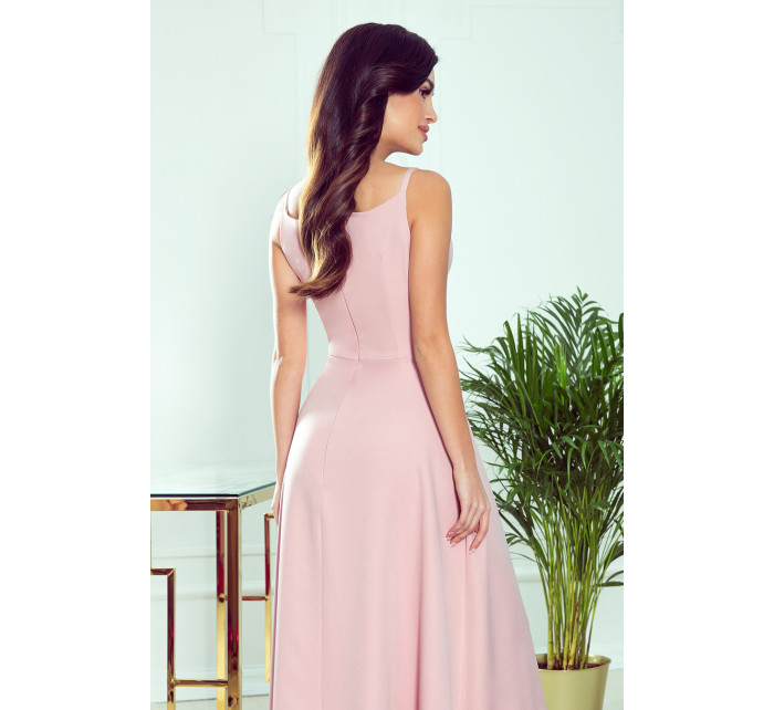 CHIARA - Elegantné dámske maxi šaty na ramienkach v púdrovo ružovej farbe 299-2