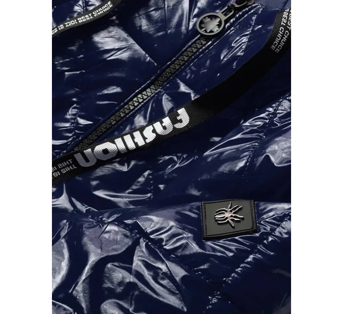 Tmavomodrá prešívaná bunda s kapucňou (B9768)