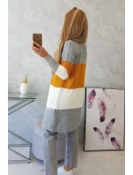 Šedý+horčičný pruhovaný sveter