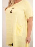 Dámské bavlněné šaty Plus Size s delším zadním dílem a kapsou žlutá
