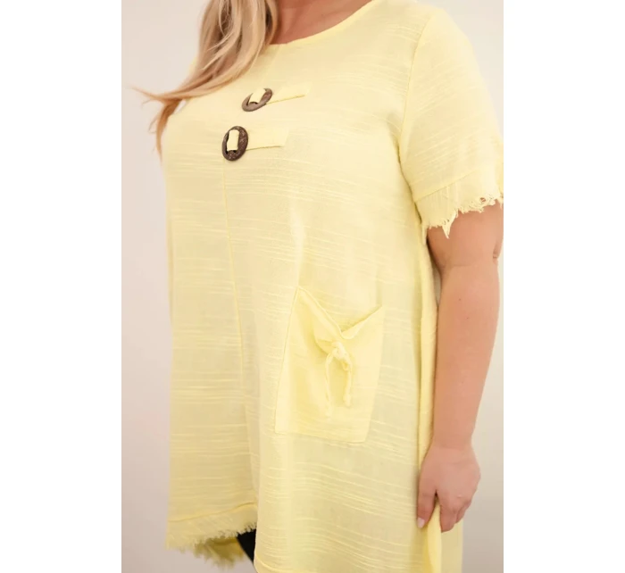 Dámské bavlněné šaty Plus Size s delším zadním dílem a kapsou žlutá