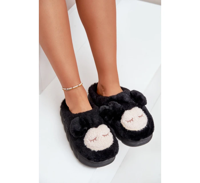Ciepłe Futrzane Kapcie Damskie Czarne Jozelinetta