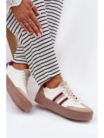 Skórzane Sneakersy Damskie Na Platformie Zazoo N1234 Beżowo-Bordowe