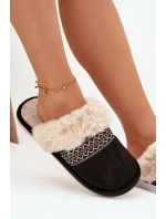 Dámské pantofle s kožíškem a výšivkou Černé Devianne