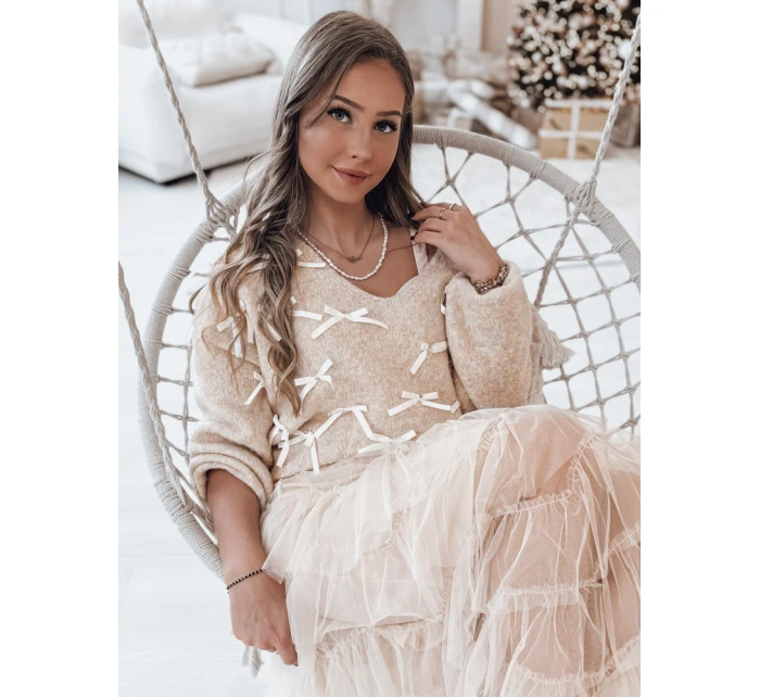 RIBBLOOM dámsky sveter s mašľami tmavobéžový FashionStreet MY2359