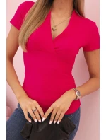 Dámská pruhovaná bavlněná blůza s model 21820465 výstřihem fuchsie - K-Fashion