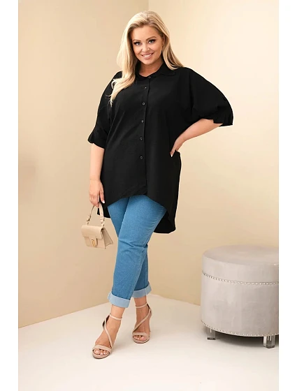 Dámská plus size bavlněná košile s knoflíky a límečkem černá Dámská plus size bavlněná košile s knoflíky a límečkem černá