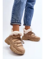 Damskie Botki Trapery Z Futerkiem Beżowe Cresandi Damskie Botki Trapery Z Futerkiem Beżowe Cresandi