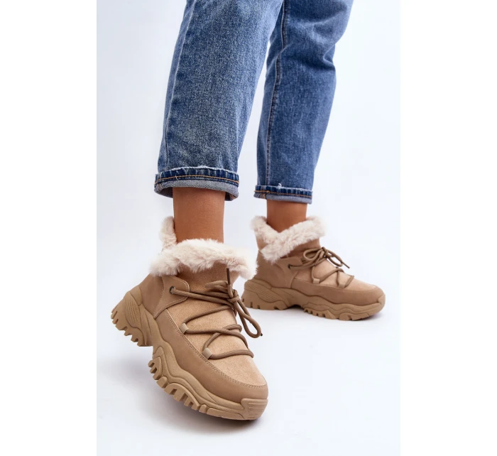 Damskie Botki Trapery Z Futerkiem Beżowe Cresandi Damskie Botki Trapery Z Futerkiem Beżowe Cresandi