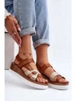 model 21648135 Dámské Kožené Sandály na Platformě Hnědé - Zazoo