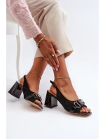 Sandały Damskie Na Słupku Z Ozdobą Czarne D&A MR38-659