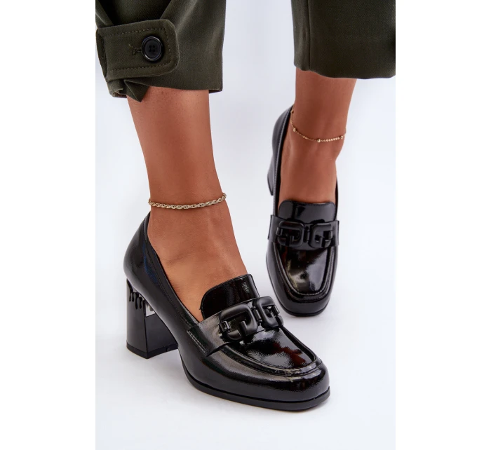 Dámské lakované lodičky na podpatku černé D&A model 21655956 - S.Barski
