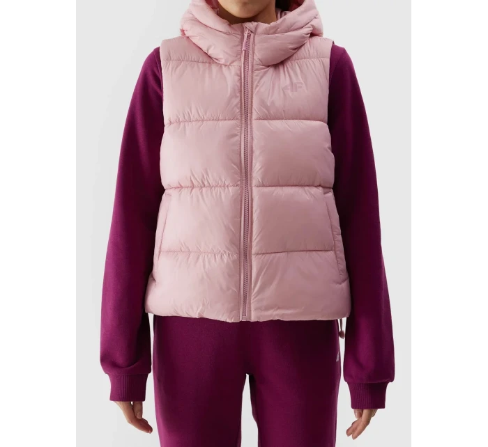 Dámska páperová vesta s výplňou zo syntetického peria 4F - ružová