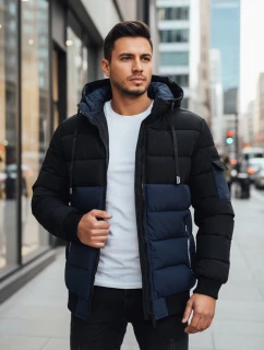 Pánska zimná bunda s kapucňou tmavomodrá a čierna FashionStreet TX5098