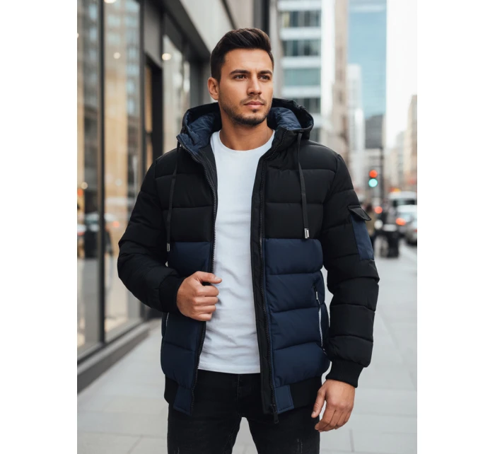 Pánská zimní bunda s kapucí tmavě modrá a černá Dstreet model 21993641 - FashionStreet