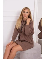 Zateplené šaty s kapucňou mocca