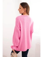 Dámsky sveter z mohéru a vlny voľného strihu ružovej farby