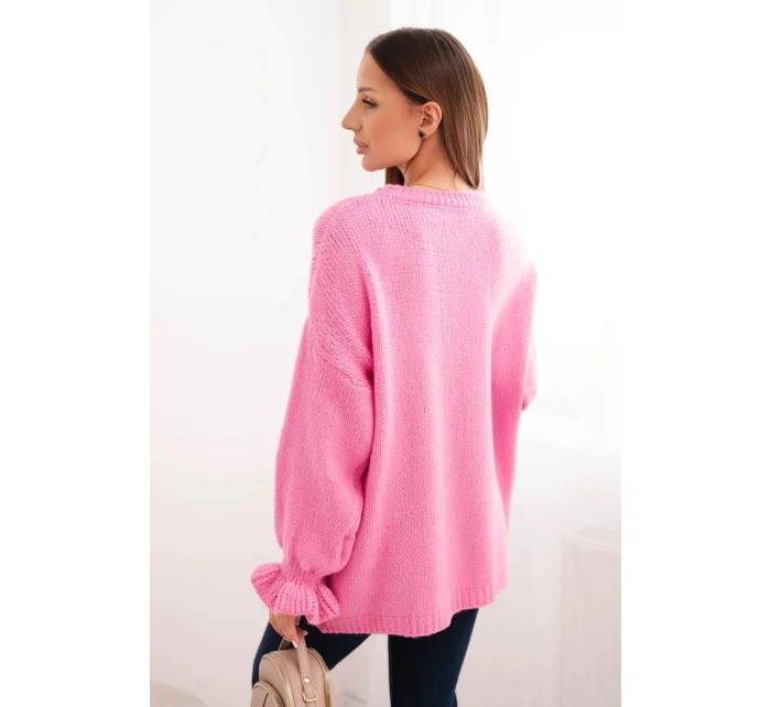 Dámsky sveter z mohéru a vlny voľného strihu ružovej farby