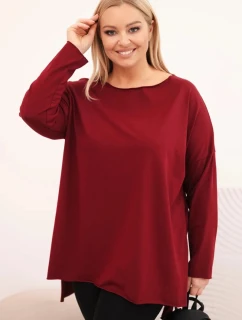 Dámske Plus veľkosť asymetrické dlhý rukáv blúzka bordová