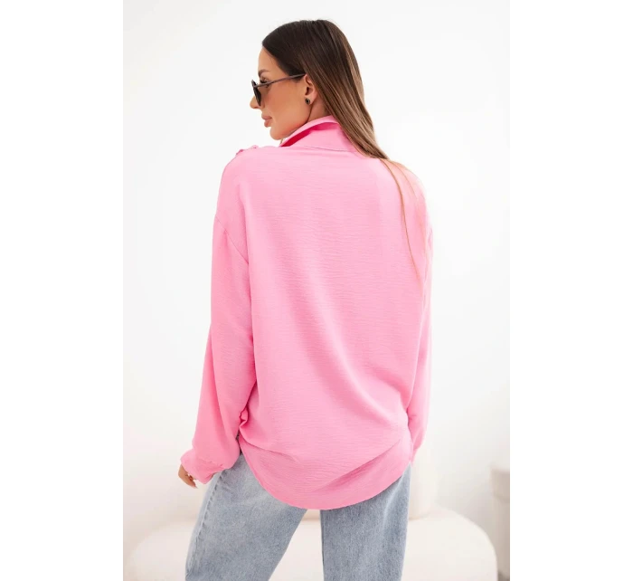 Dámská viskózová košile s dlouhým rukávem a volány světle růžová