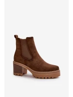 Botki Damskie Ocieplane Na Słupku Eko Zamszowe Brązowe Irissinae Botki Damskie Ocieplane Na Słupku Eko Zamszowe Brązowe Irissinae