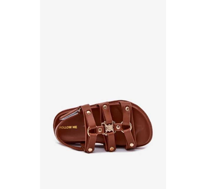 Dívčí sandály se zlatým detailem hnědé model 21701114 - Boto Dívčí sandály se zlatým detailem hnědé model 21701114 - Boto