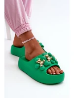 Dámske penové papuče s ozdobou na hrubej podrážke, zelené Bremavia
